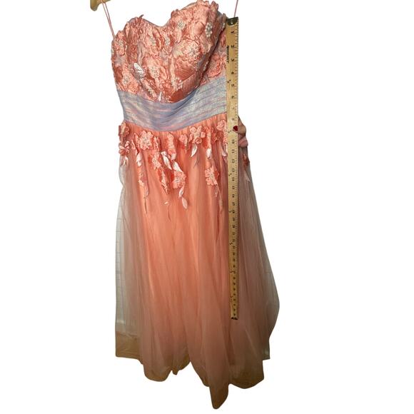 Vintage 50s Embroidered Beaded Tulle Ballgown 6 Strapless Dress Full Skirt Peach - Picture 10 of 10